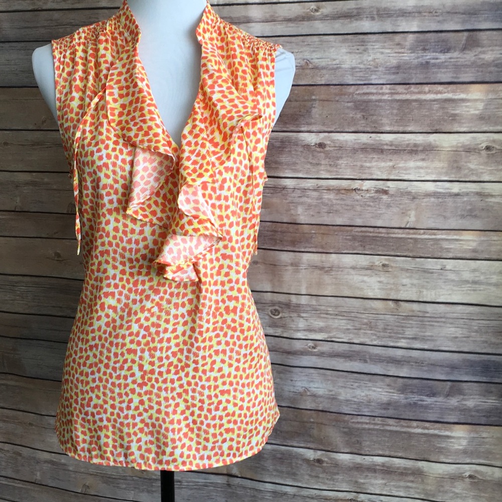 Orange & Yellow Print Ruffled Blouse